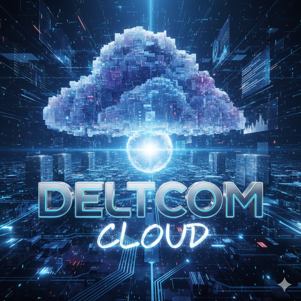 Logotipo DELTCOM CLOUD tecnológico